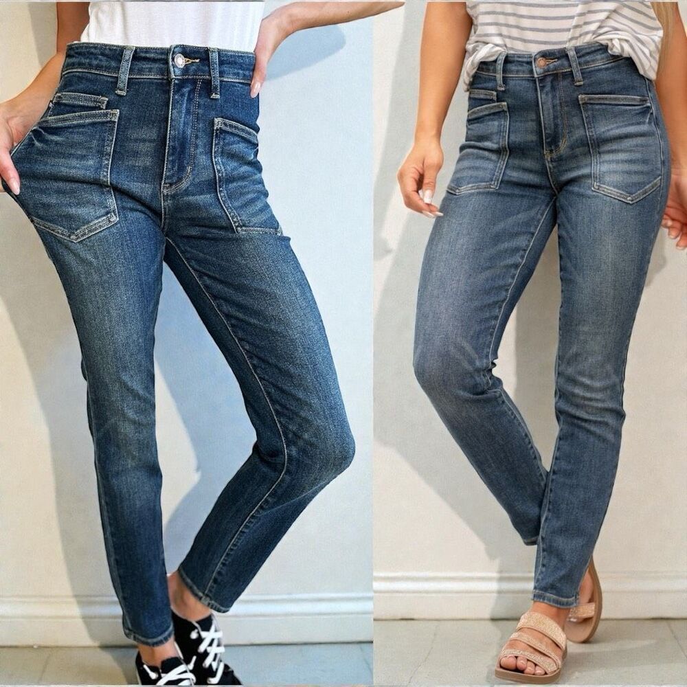 Judy Blue Dark Wash High Rise Patch Pocket Skinny Jeans Stretch Plus & Reg NWT - Picture 8 of 16